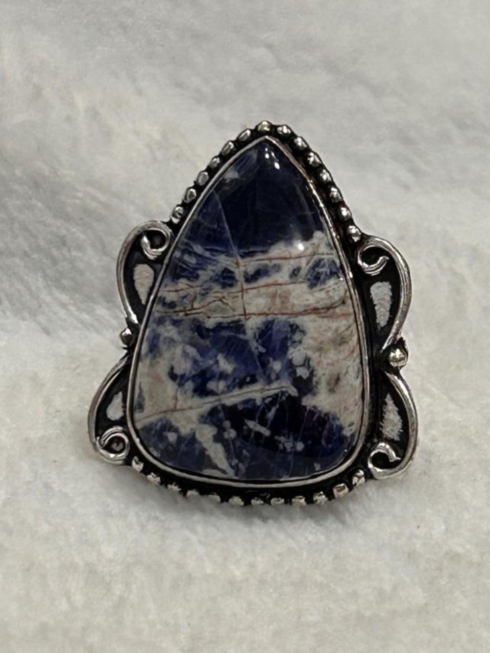 Blue Sodalite Teardrop Ring in 925 Silver-Tone Setting